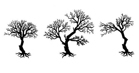 Set of silhouettes of trees, forest , park Illustrazione stock