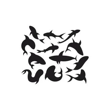 Set with silhouettes of a whale in different positions Stock Illustration