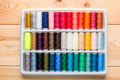 A set of silk thread in a box top view Stock Photos