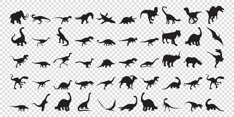 Set of Siluet Dinosaurus. Vector Editable	 Stock Illustration