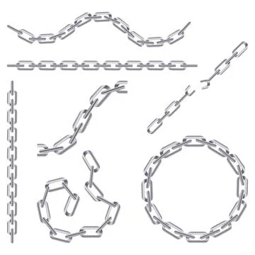 Set of silver chains. Metal. of different shapes. Vector illustration Stock Illustration