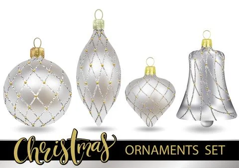 Set of Silver Christmas Ornaments with Pattern Stock Illustration