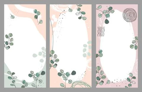 Set of Silver dollar eucalyptus branches vector templates. Design for social Stock Illustration