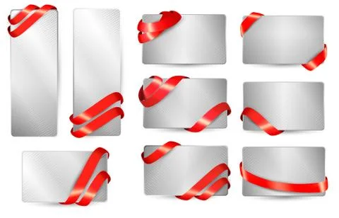 Set of silver gift cards with color gift bows with ribbons. Stock Illustration