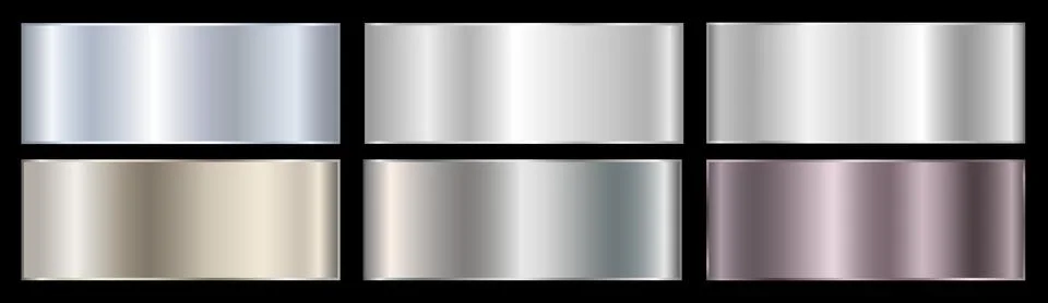 Set with silver gradients on a black background. A palette of colors for the Stock Illustration