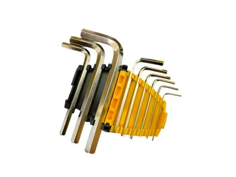 A set of silver L-shaped keys on a white background Stock Photos