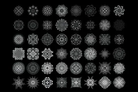 Set Silver Mandala 48 Collection Vector, Perfect set for any kind of design Stock Illustration