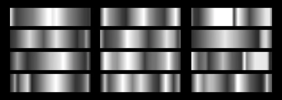 A set of silver metallic gradients. Vector swatch collection of metal silvery Stock Illustration