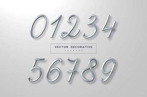 Set of silver metallic numbers. Stock Illustration