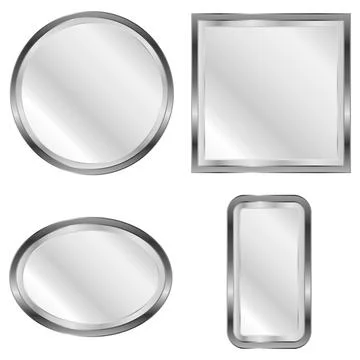 Set of silver metallic shiny mirrors or frames geometric shapes vector Illustrazione stock