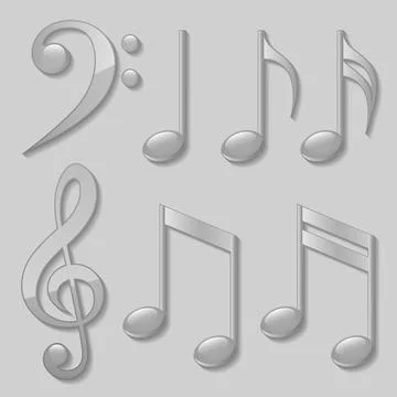 Set of silver music notes Stock Illustration