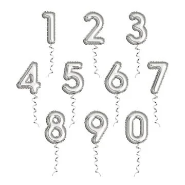 Set of Silver Numbers Made of Inflatable Balloons With Ribbons Stock Illustration