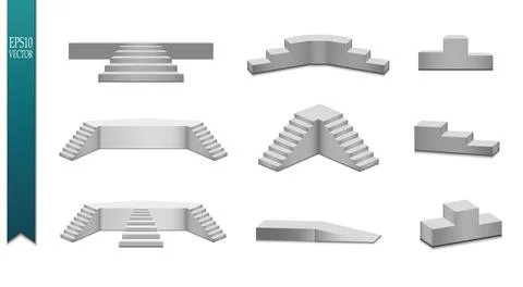 Set of silver podiums, set of different steps of golden color, on white Stock Illustration