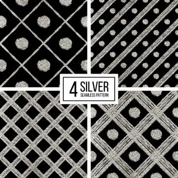 Set of silver seamless pattern  grunge diagonal stripes and circle Stock Illustration