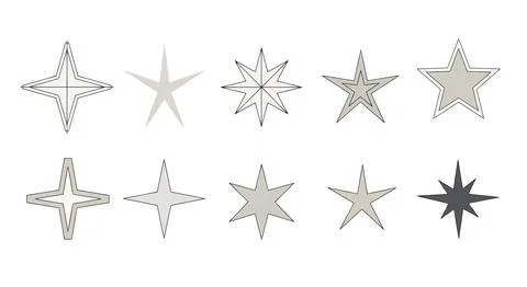 Set of silver star shapes and icons Stock Illustration