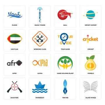 Set of silver wings, pen nib, shooters, hand holding plant, afro, tour guide, 免费库存插图