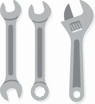Set of Silver Wrenches Cartoon Vector Illustration Stock Illustration