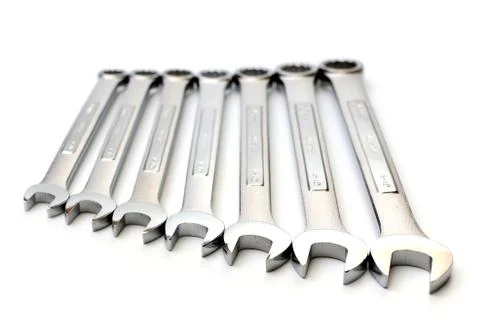 Set of silver wrenches Stock Photos