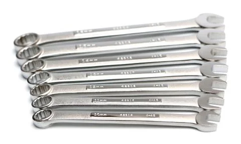 Set of silver wrenches Stock Photos