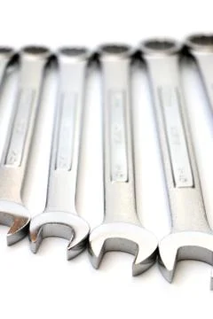 Set of silver wrenches Stock Photos