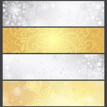 Set silvery and golden gradient winter banners Stock Illustration
