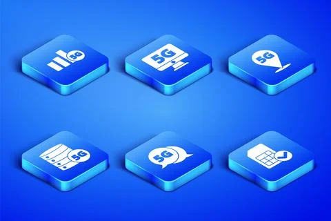 Set Sim card, 5G network, Server, Monitor with and Location icon. Vector 스톡 일러스트