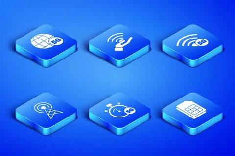 Set Sim card, 5G network, Digital speed meter, Antenna, and icon. Vector イラスト素材