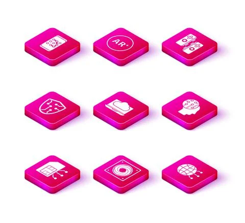 Set Sim card, Computer cooler, Cyber security, Cloud technology data transfer Illustrazione stock