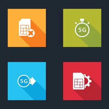 Set Sim card rejected, Digital speed meter 5G, network and setting icon. Vector 스톡 일러스트