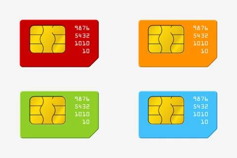 Set of SIM Cards of Different Colors. Phone Chip. Realistic Vector Icon. Isol Stock Illustration