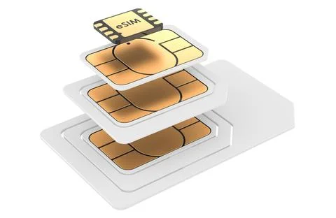Set of SIM cards, different sizes with eSIM. Evolution of mobile cards, con.. Stock Illustration