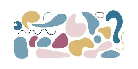 Set of simple Abstract bionic shapes and lines. Hand drawn various figures and Stock Illustration