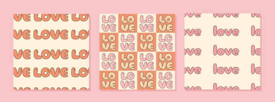 Set of simple abstract groovy patterns in retro 60s 70s psychedelic style with Stock Illustration