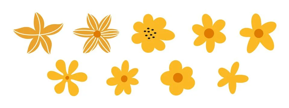 Set of simple abstract hand drawn flowers. Floral springtime prints design Illustrazione stock