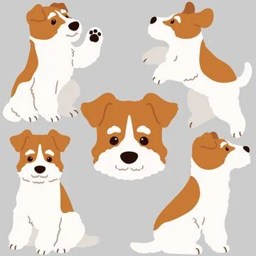 Set of simple and cute flat colored Fox Terrier illustrations Stock Illustration