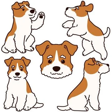 Set of simple and cute outlined Fox Terrier illustrations Stock Illustration