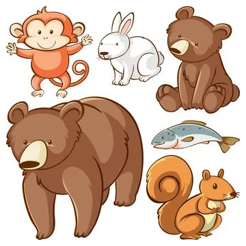 Set of simple animals cartoon character Illustrazione stock