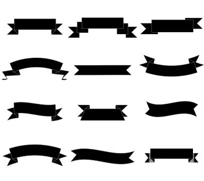 Set of simple Banners - basic non-glossy banners in black isolated on white 스톡 일러스트