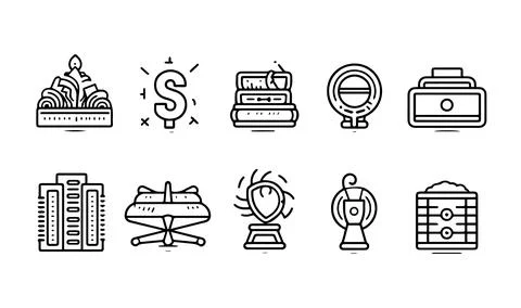 Set of simple black and white icons on the theme of finance. Stock Illustration