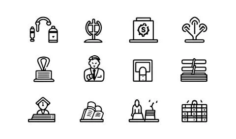 Set of simple black and white icons on the theme of finance. Stock Illustration