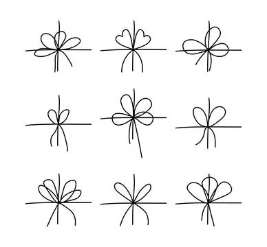 Set of simple black bows. Elegant gift ribbon on string for package or lett.. Stock Illustration