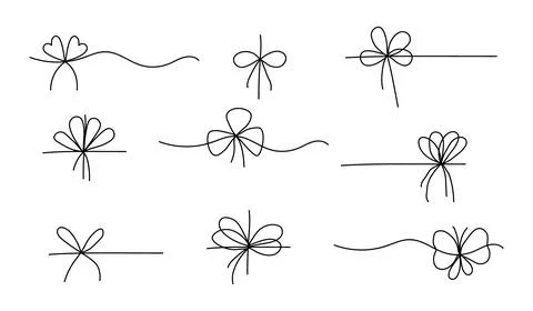 Set of simple black bows. Elegant gift ribbon on string for package or lett.. Stock Illustration