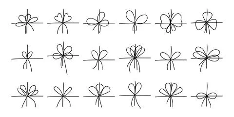 Set of simple black bows. Elegant gift ribbon on string for package or lett.. Stock Illustration