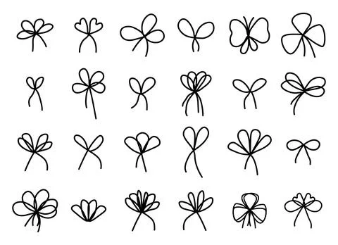 Set of simple black bows. Elegant gift ribbon on string for package or lett.. Stock Illustration