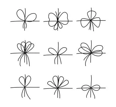 Set of simple black bows. Elegant gift ribbon on string for package or lett.. Stock Illustration