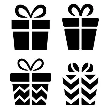 Set of Simple Black Gift Box Icons. Stock Illustration