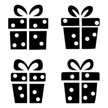 Set of Simple Black Gift Box Icons. Stock Illustration