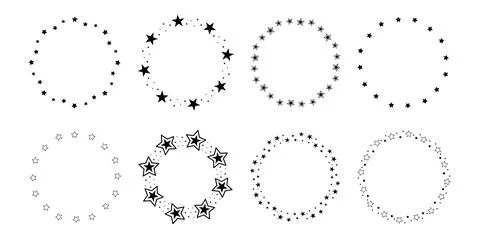 Set of simple black round star frames Illustrazione stock