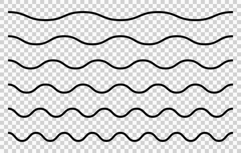 Set of simple black wavy lines, editable stroke path vector illustration Stock Illustration