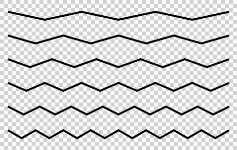 Set of simple black zigzag lines, editable stroke path vector illustration Stock Illustration